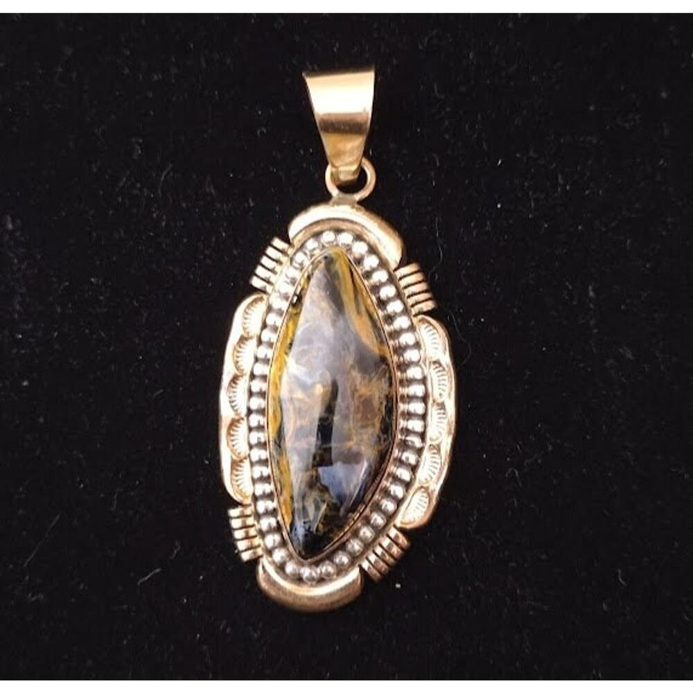 Vtg Signed Lee Bennett Navajo Sterling and‎ 12K Gold Filled Pendant with Jasper - Picture 4 of 6